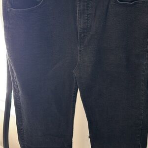 LOFT Black, leather trimmed Straight Leg Jeans